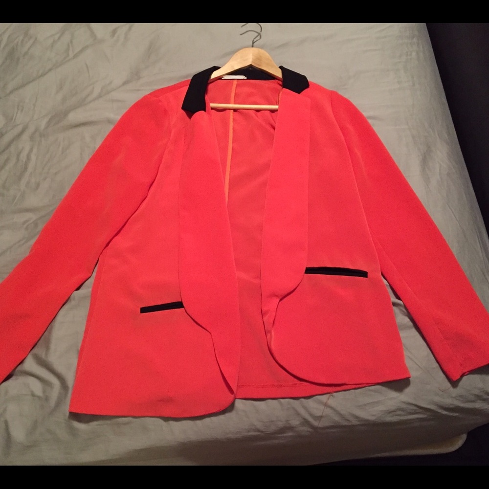 Lush Coral and Black Blazer